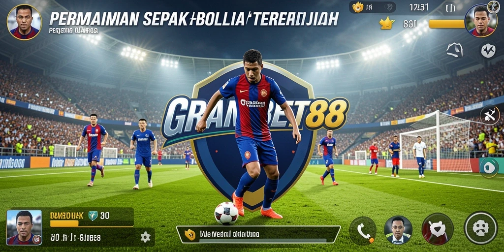 Screenshot utama <strong>GRANDBET88</strong> menampilkan aksi pertandingan sepak bola yang intens.