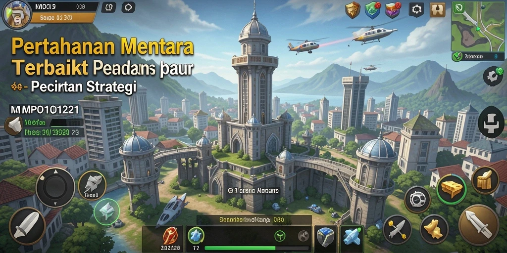 Gameplay seru Tower Defense MPO1221 dengan berbagai menara dan musuh.