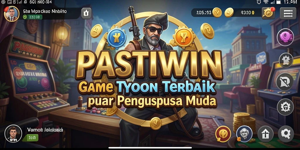 Tampilan gameplay PASTIWIN yang menampilkan pengelolaan bisnis yang seru.